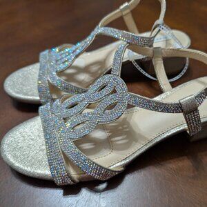 Alex Marie Silver Rhinestone Strappy Block Heel Dressy Sandals Size 6